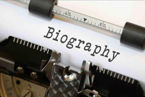 Attribution: Alpha Stock Images - http://alphastockimages.com/ The word biography is displayed on a typewriter