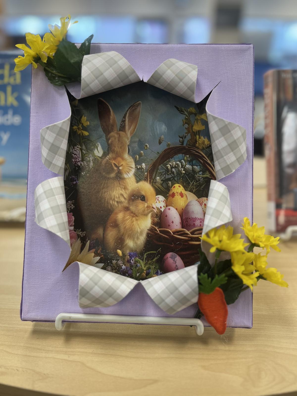 Busted canvas with bunny and flowers