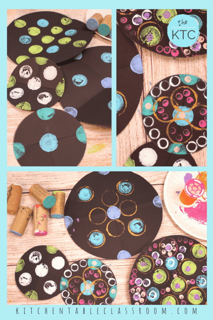 Polka dot mandalas, found-object printmaking